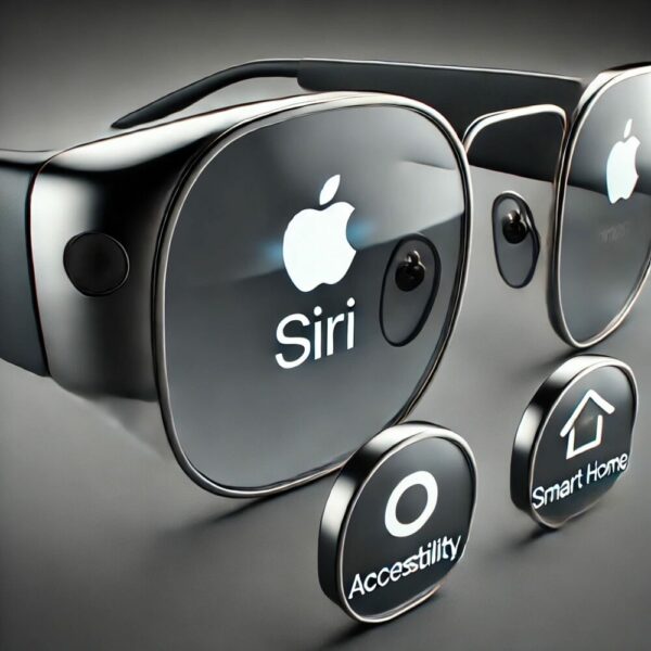 Concept image of Apple smart glasses showcasing Siri, Accessibility, and Smart Home features, highlighting seamless integration with the Apple ecosystem, designed for both mass appeal and accessibility benefits