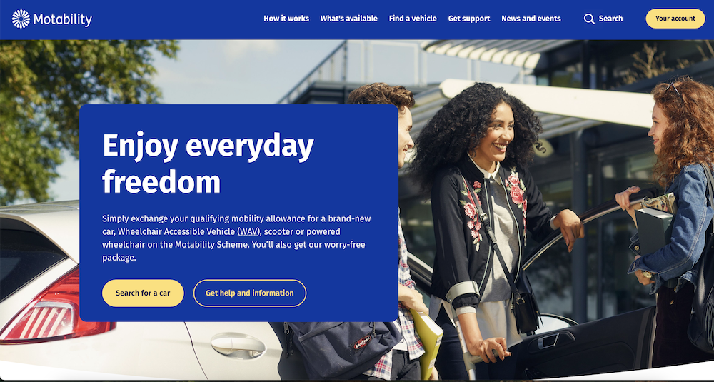 Motability website homepage