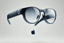 Conceptual design of smart glasses blending Ray-Ban Meta’s accessibility and Apple-inspired minimalism, showcasing a sleek, futuristic aesthetic.